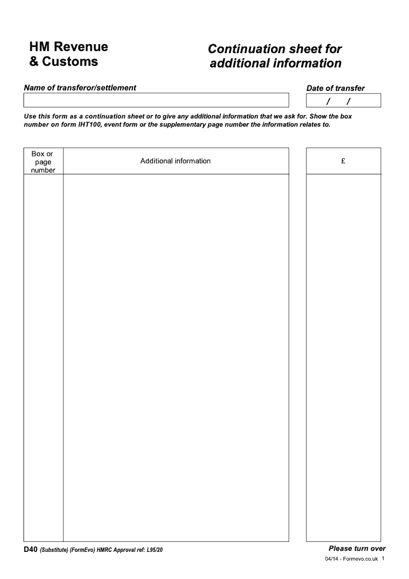 Ihtd Continuation Sheet For Additional Information