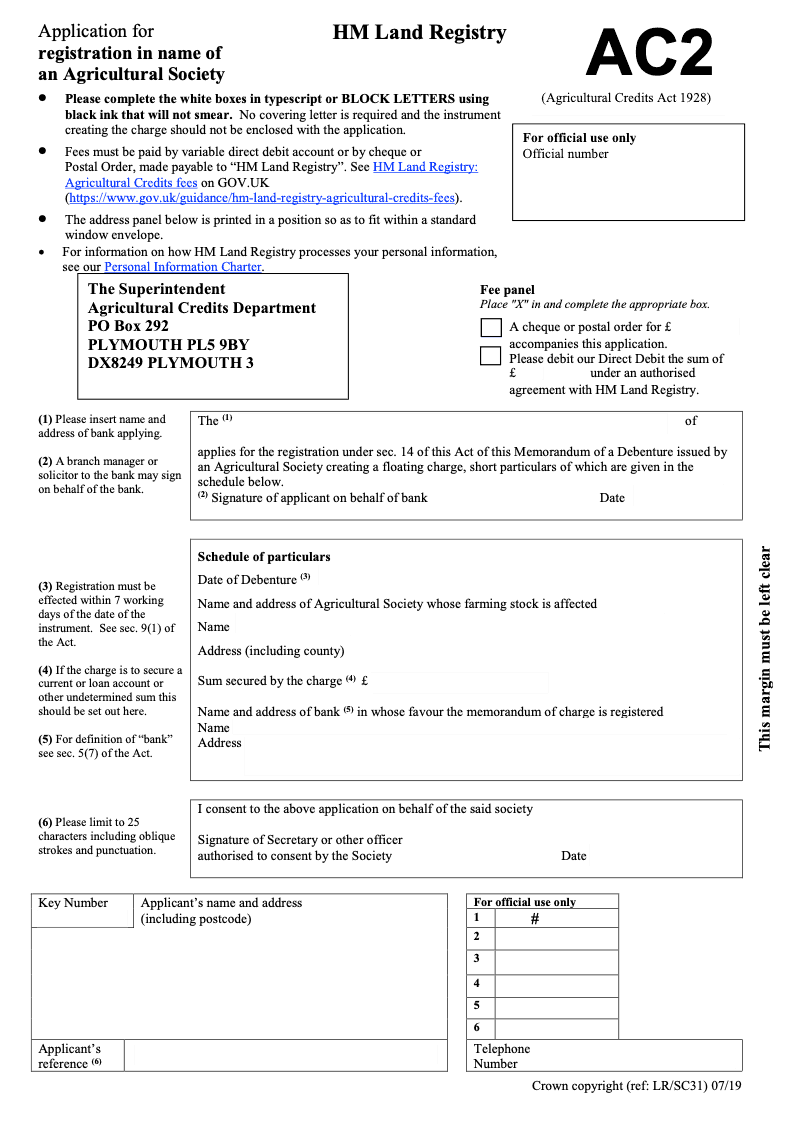 AC2 Application for registration in name of an Agricultural Society Agricultural Credits Act 1928 preview