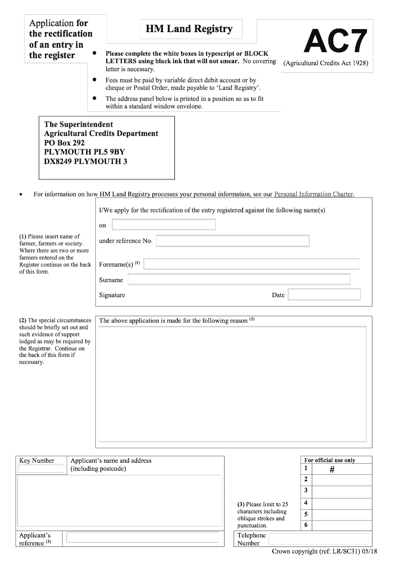 AC7 Application for the rectification of an entry in the register ...