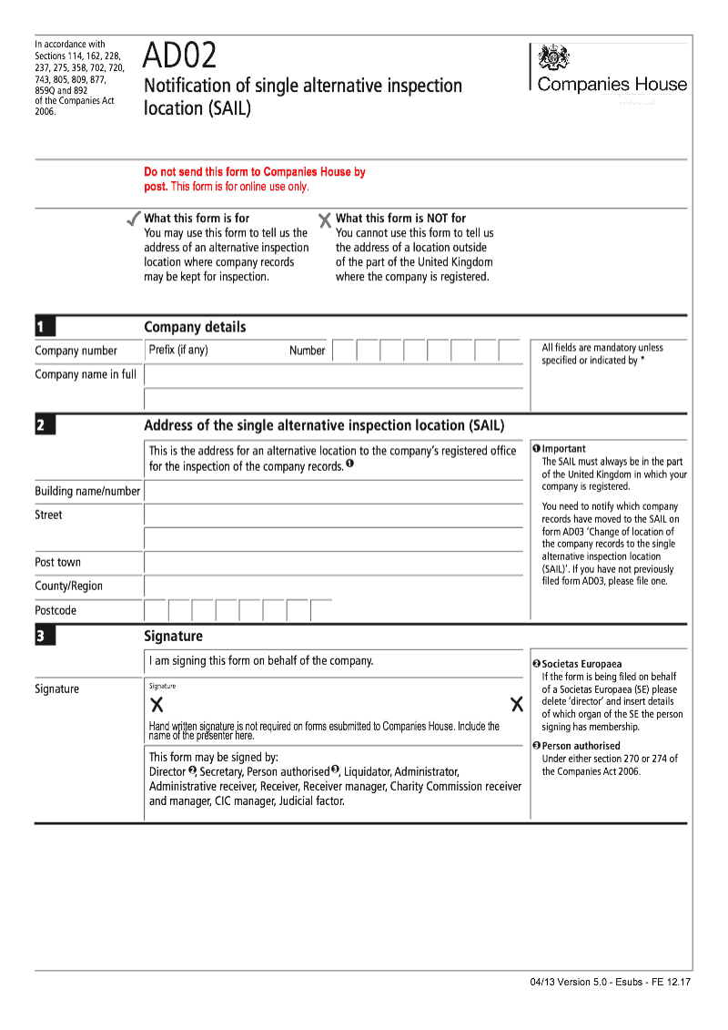 AD02 Notification of single alternative inspection location SAIL preview