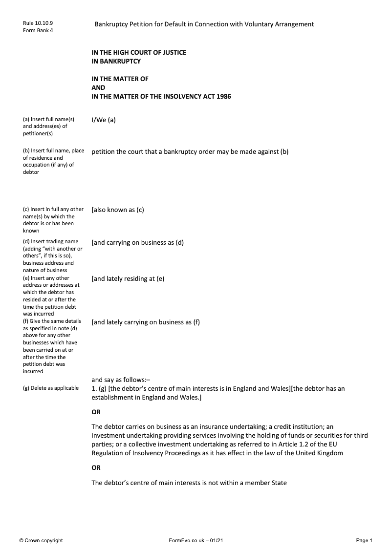 BANK4 Bankruptcy Petition for Default in Connection with Voluntary Arrangement preview