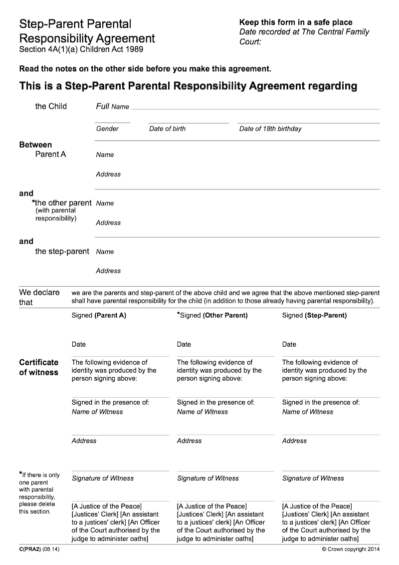 C(PRA2) Step Parent Parental Responsibility Agreement (Section 4A(1)(a