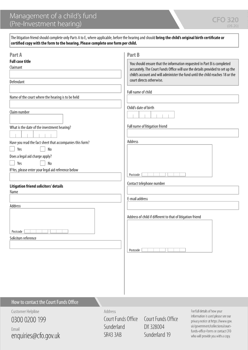 CFO 320 Management of a child's fund (Pre-Investment hearing)