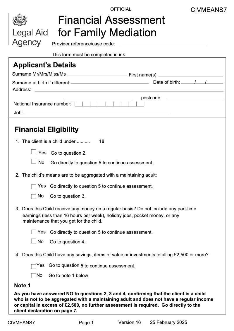 CIV MEANS7 Financial Assessment for Family Mediation preview