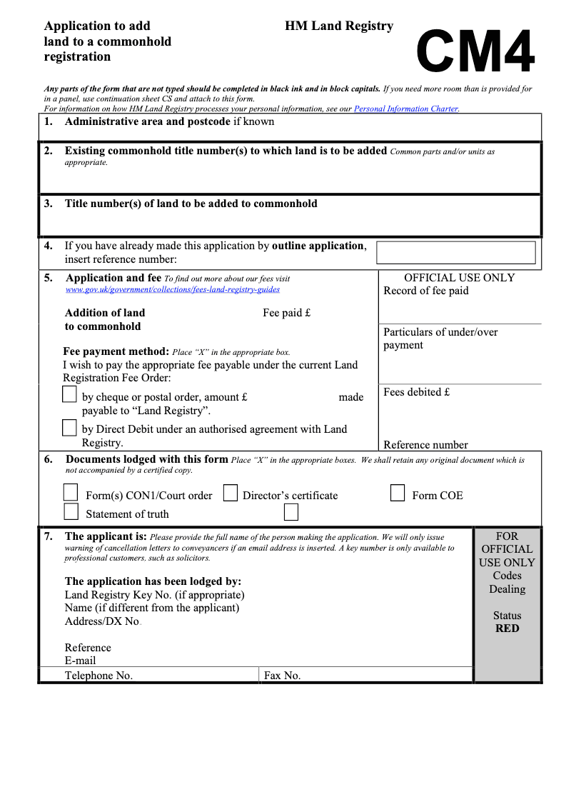 CM4 Application to add land to a commonhold registration preview