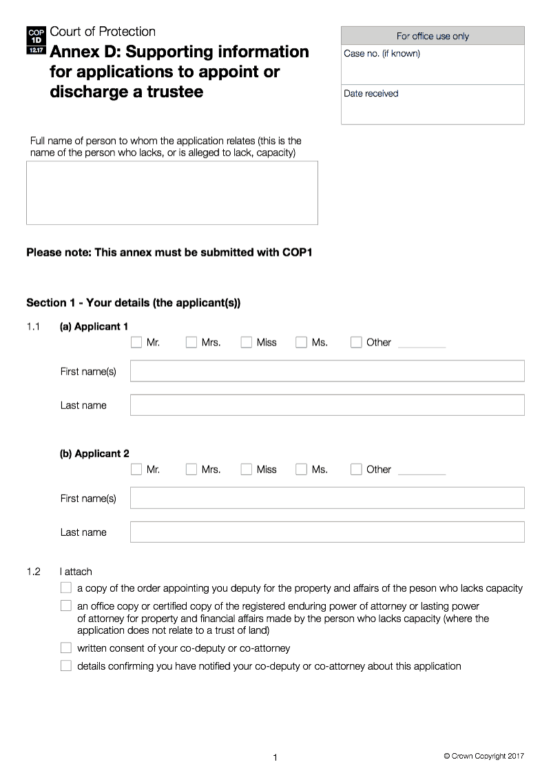 COP1D Annex D - Supporting information for applications to appoint or ...