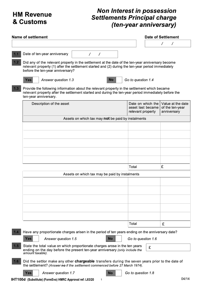IHT100d Non Interest in Possession Settlements Principal Charge ten year anniversary preview
