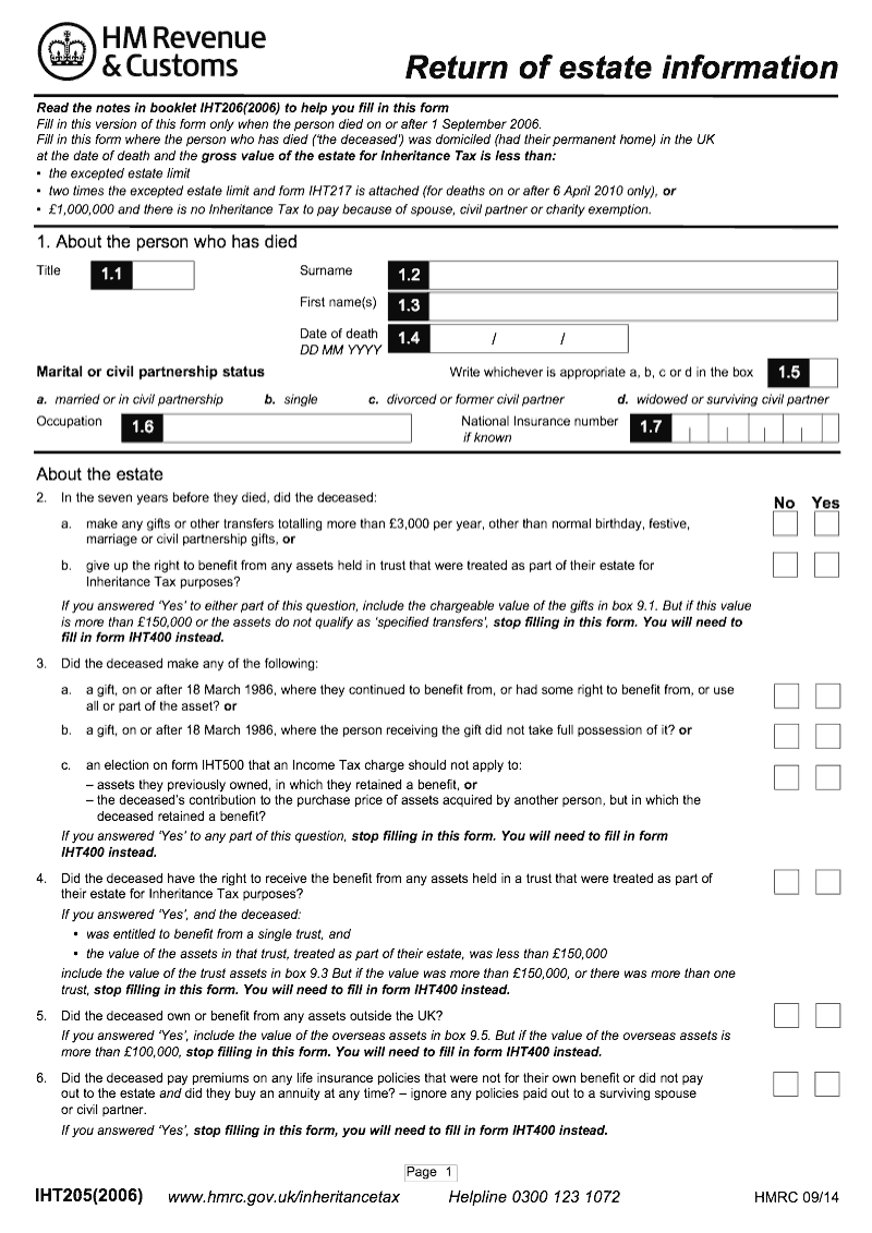 IHT205 2006 2011 Return of estate information 2006 2011 preview