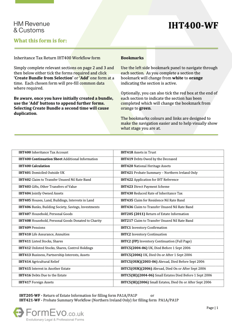 IHT400 WF IHT400 Inheritance Tax Account Workflow preview