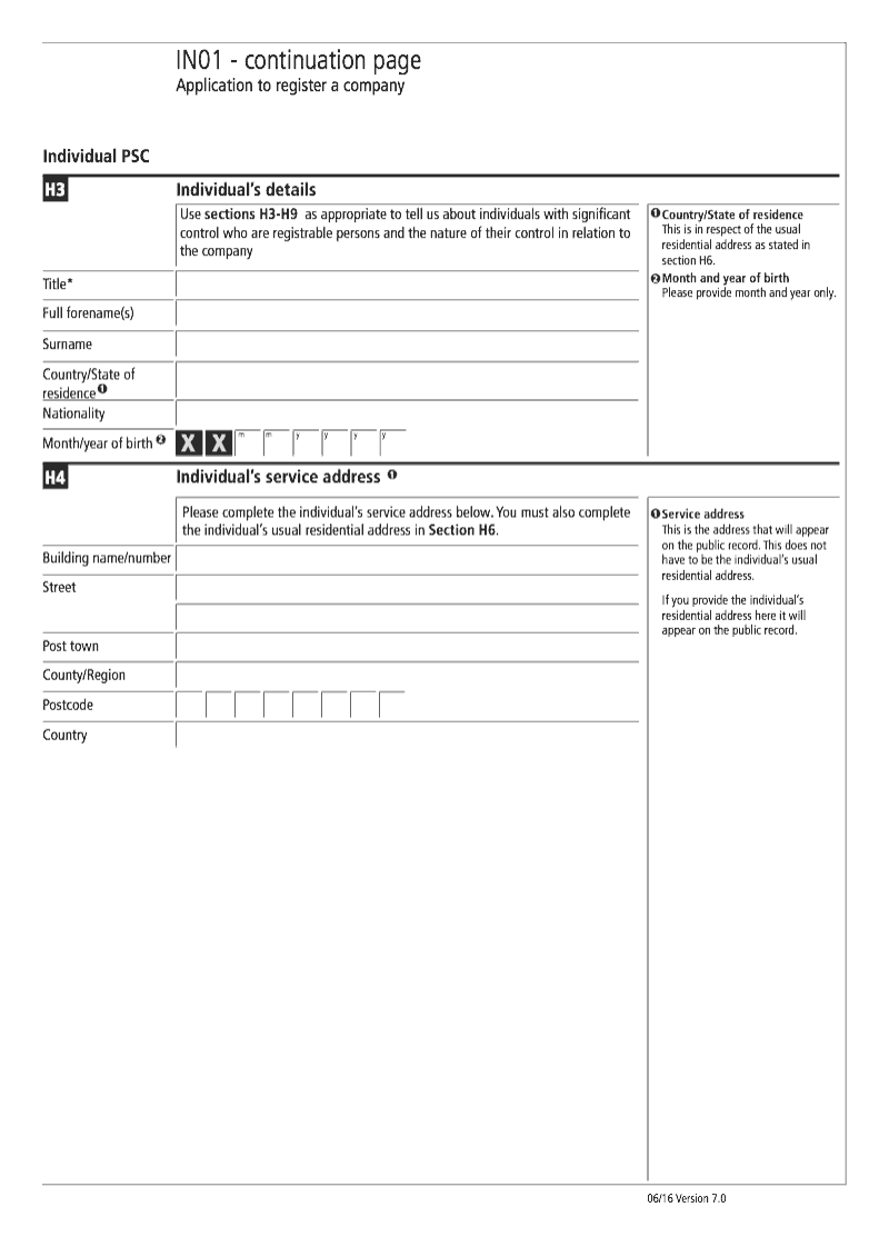 IN01 Continuation Page 9 Sections H3 To H9 - Individual Person With ...