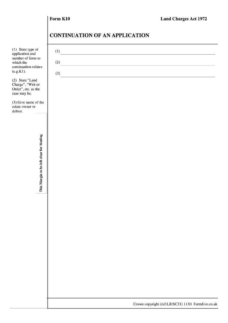 K10 Continuation of an application Land Charges Act 1972 preview