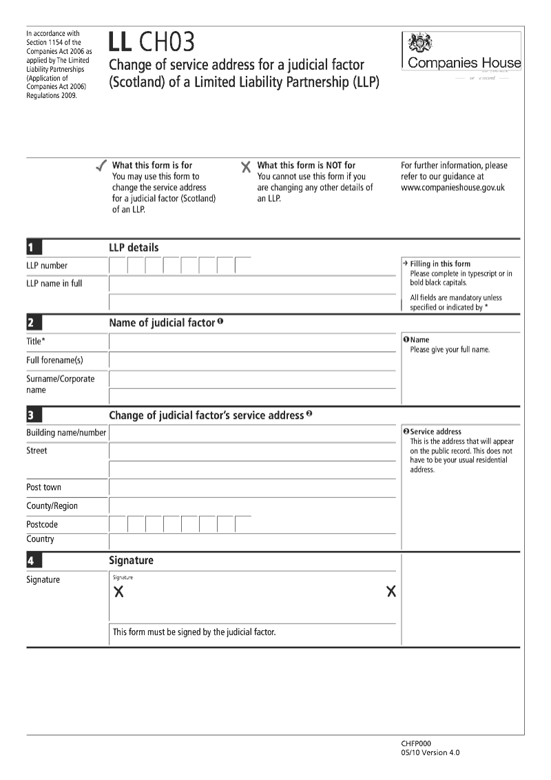 LL CH03 Change of service address for a judicial factor Scotland of a Limited Liability Partnership LLP