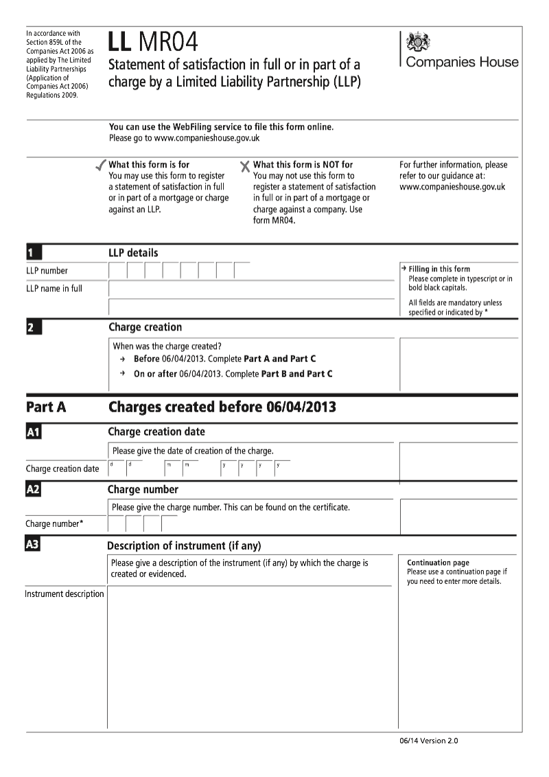 LL MR04 P Statement of satisfaction in full or in part of a charge by a Limited Liability Partnership LLP Section 859L preview