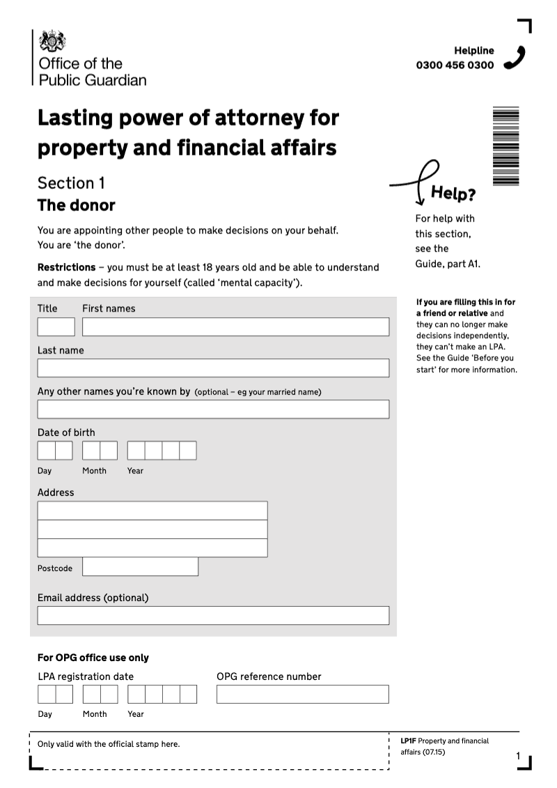 lasting power of attorney lp1f forms