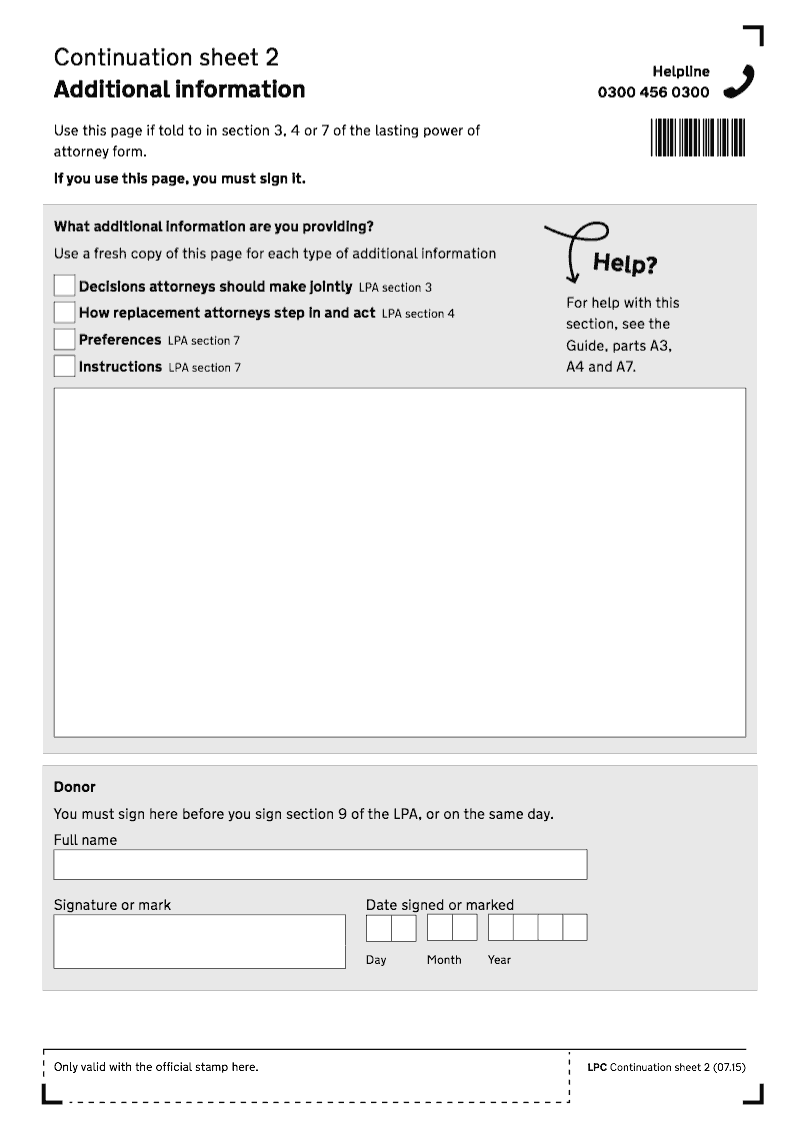 Lpc Continuation Sheet 2 Continuation Sheet For Additional Information Lasting Power Of 0486