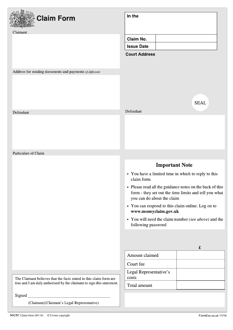 N1CPC Claim form