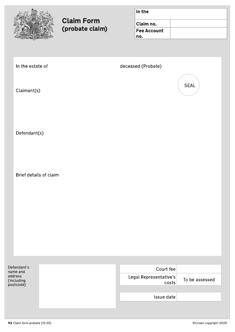 N2 Claim form probate claim preview