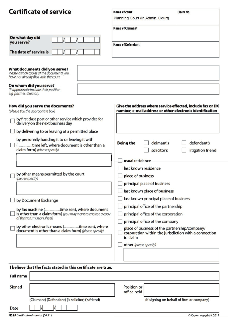 N215PC Certificate of service Planning Court preview