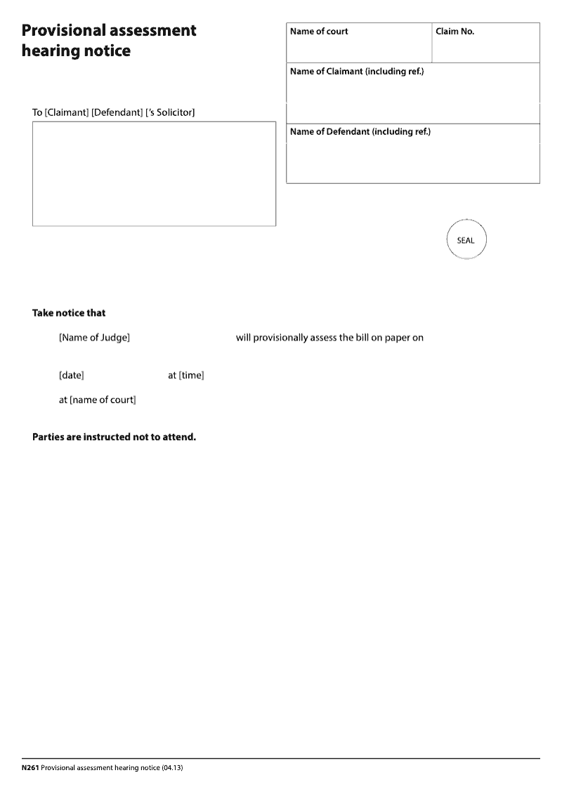 N261 Provisional assessment hearing notice preview