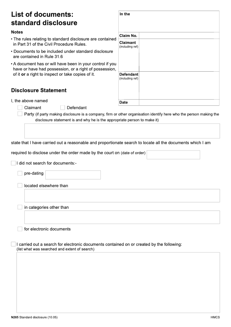 n265-list-of-documents-standard-disclosure