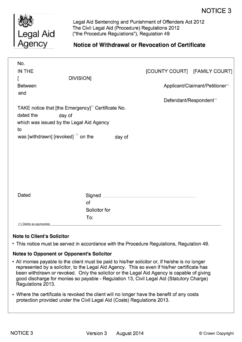 form aid 3 legal of of NOTICE certificate withdrawal Notice 3 revocation or