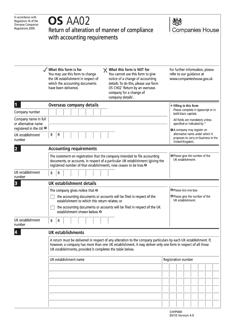 OS AA02 Return of alteration of manner of compliance with accounting requirements Regulation 16 preview