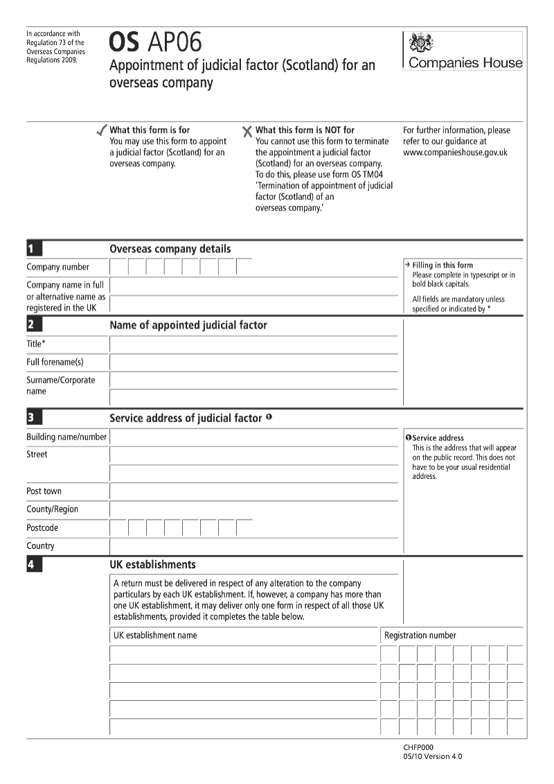 OS AP06 Appointment of judicial factor Scotland for an overseas company Regulation 73 preview