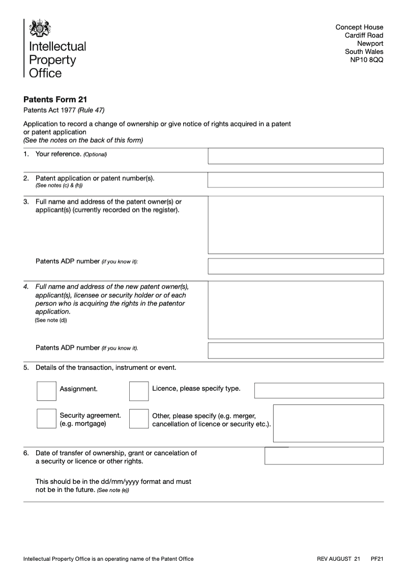 patents-form-21-application-to-record-a-change-of-ownership-or-give