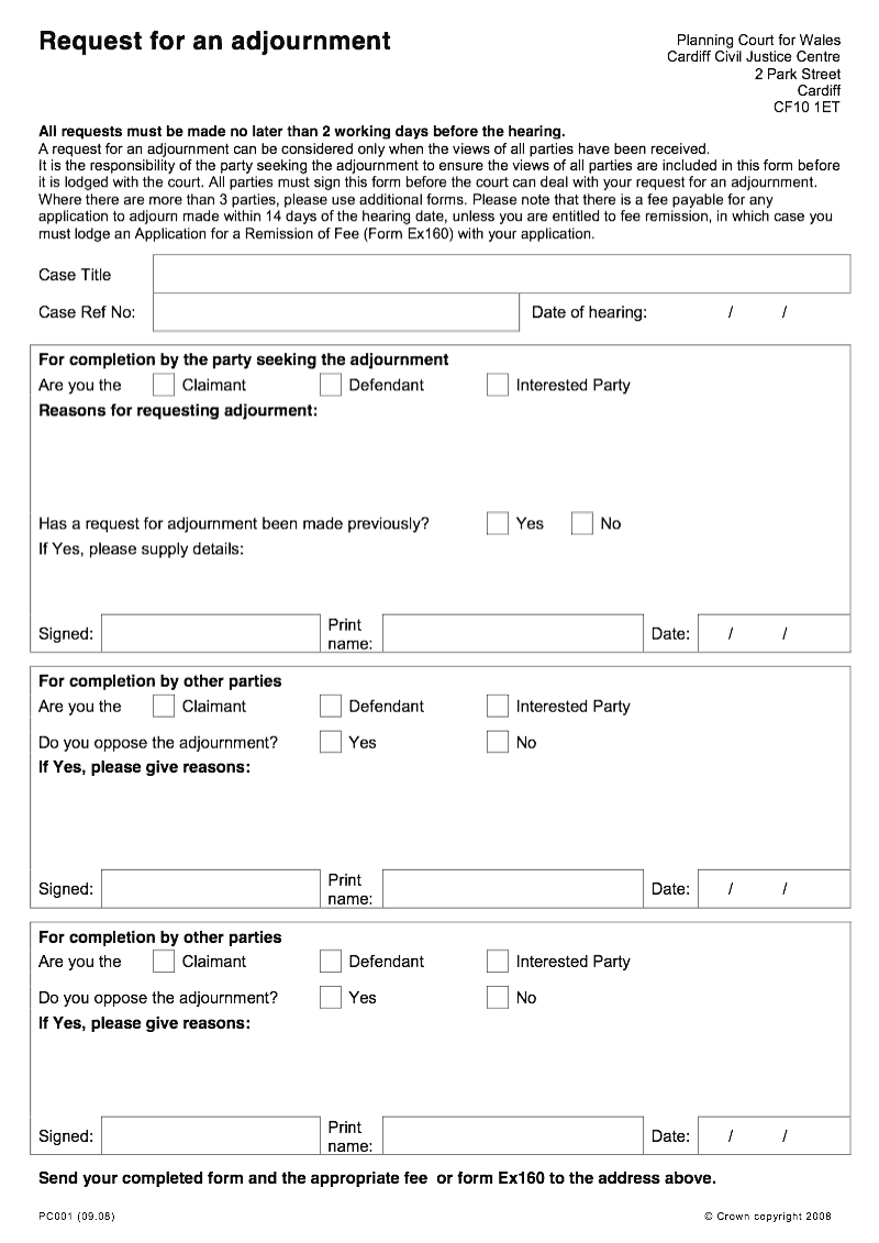 PC001 Cardiff Request for an adjournment Planning Court preview