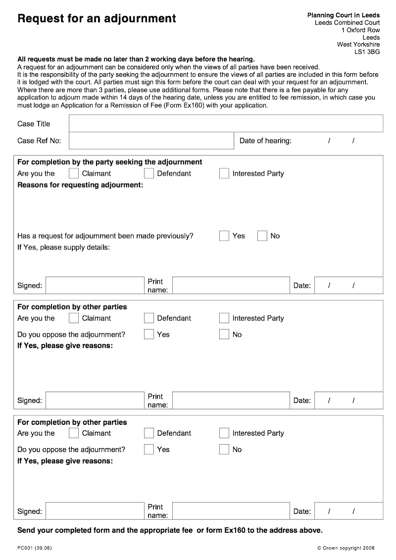 PC001 Leeds Request for an adjournment Planning Court preview