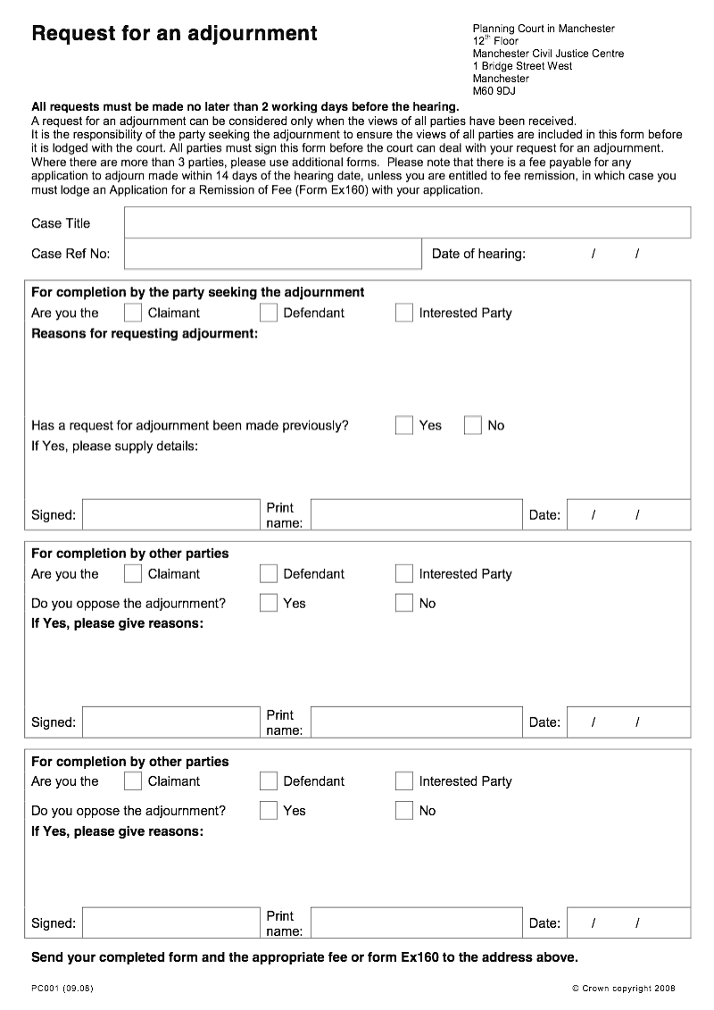 PC001 Manchester Request for an adjournment Planning Court preview