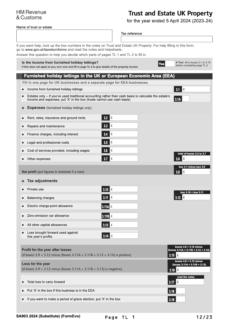 SA903 2024 Trust and Estate UK Property 2024 for year ended 5 April 2024 2023 24 preview