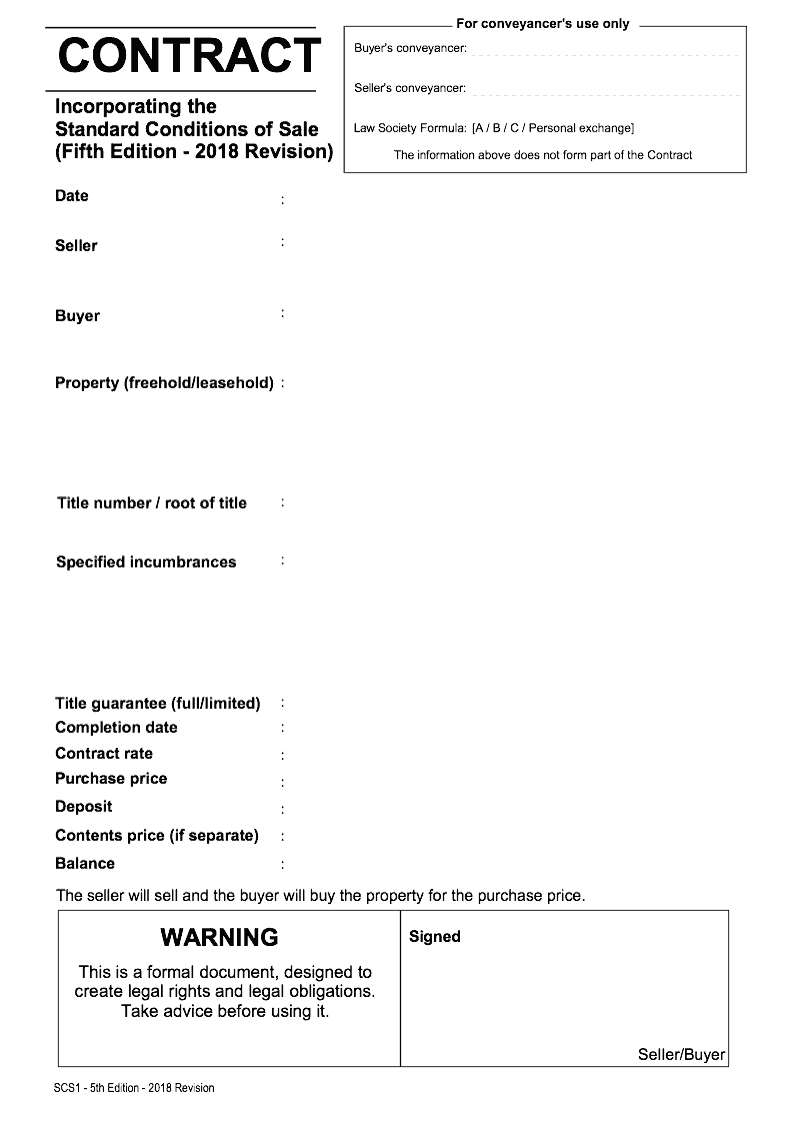 form contract nsfaf 2018 of SCS1 Standard Incorporating Contract Conditions the