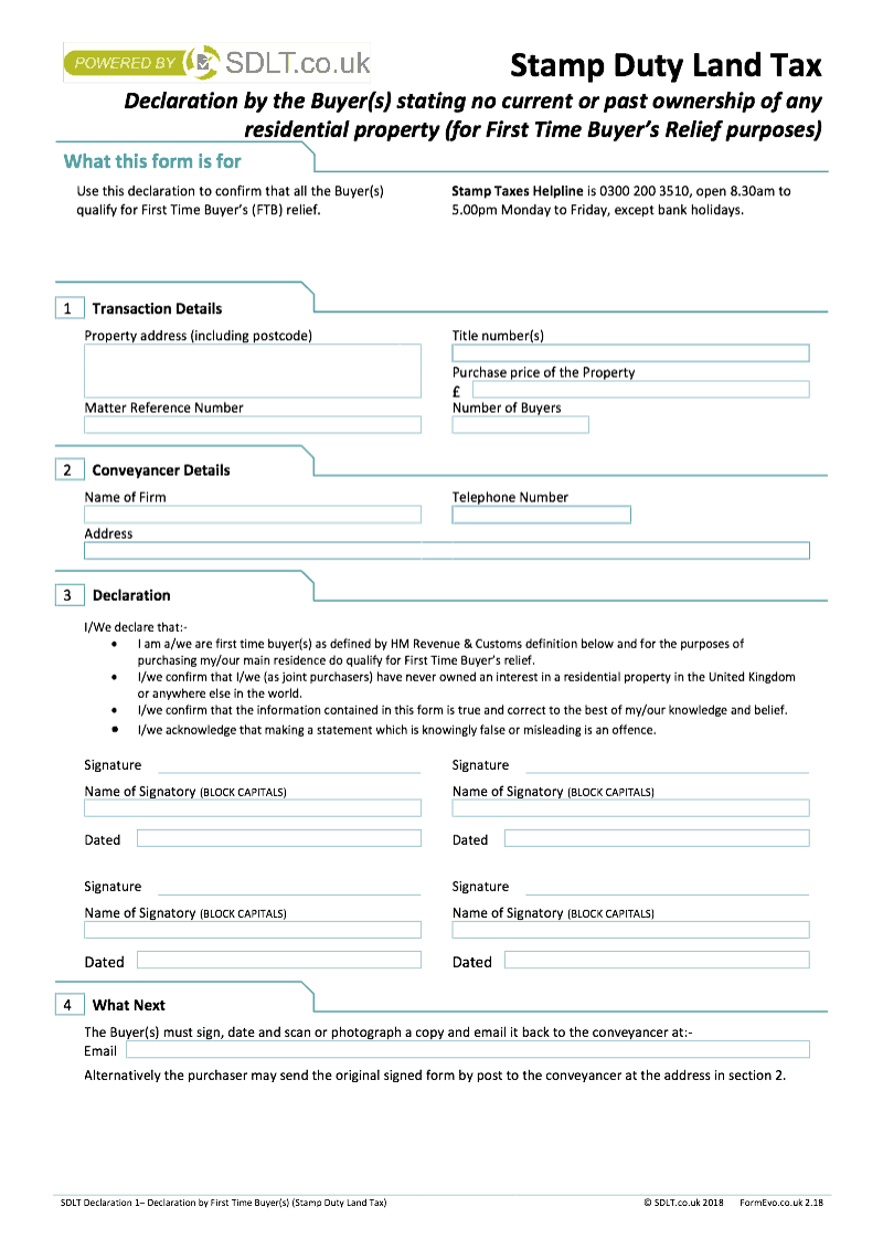 SDLT1 FORM DOWNLOAD