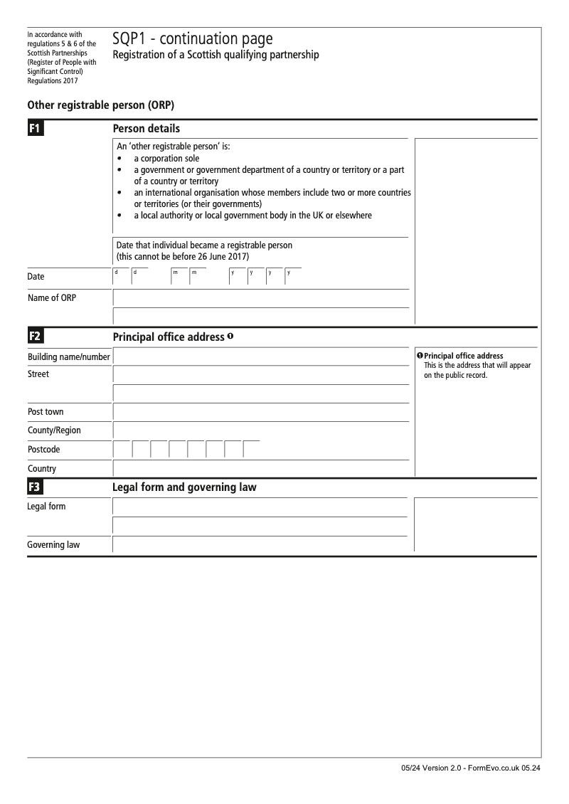 SQP1 Continuation Page 4 Section F Other registrable person ORP details continuation page SQP1 Registration of a Scottish qualifying partnership preview