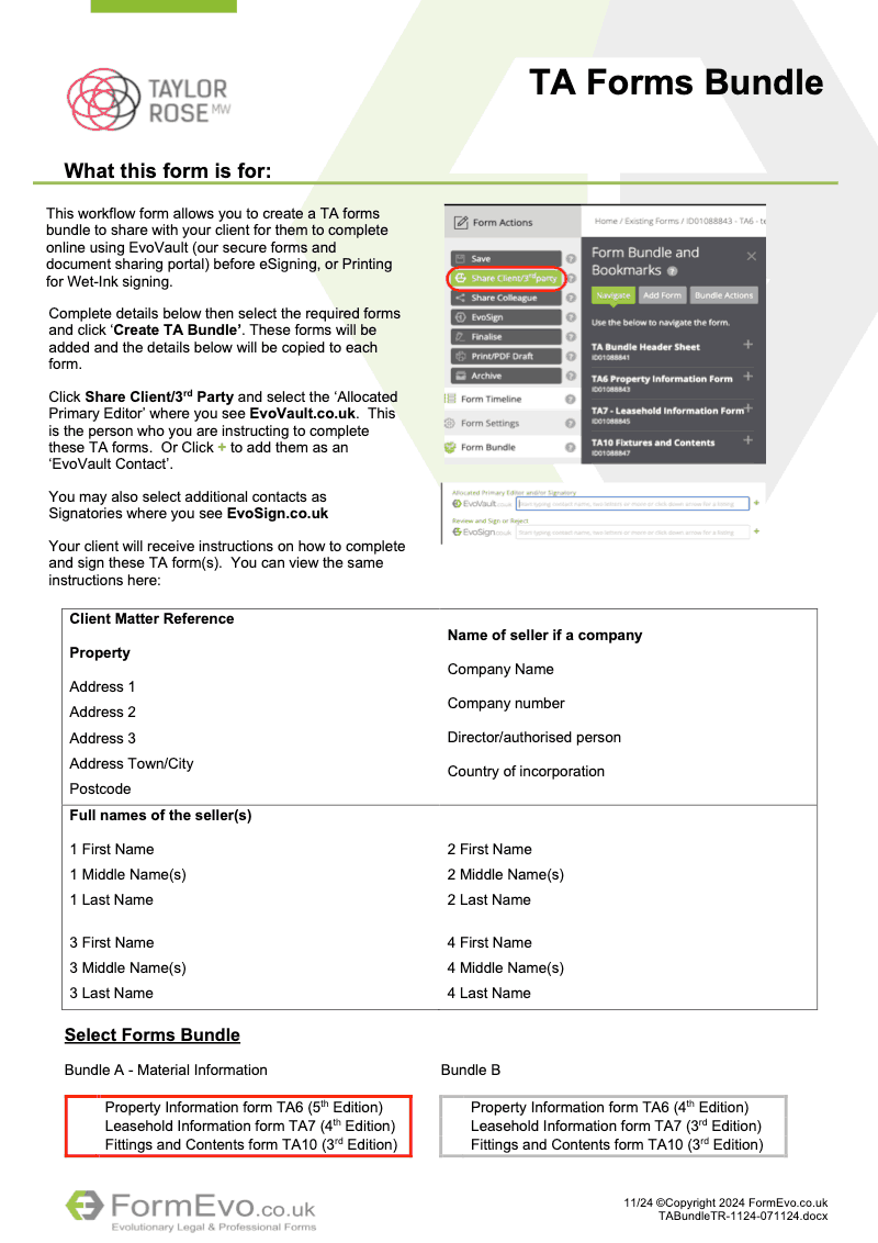 TA Forms BundleTR Pre defined bundle containing TA6 v TA7 v and TA10 electronic signature available preview