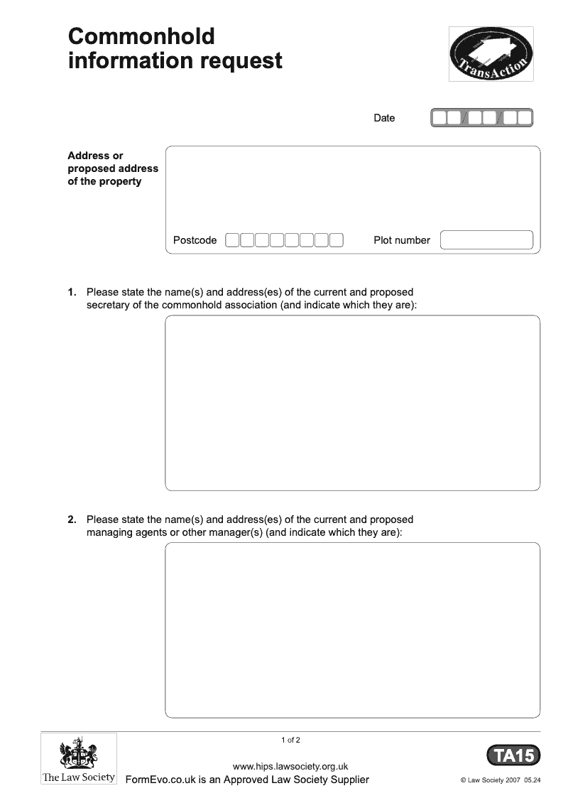 TA15 Commonhold Information request preview