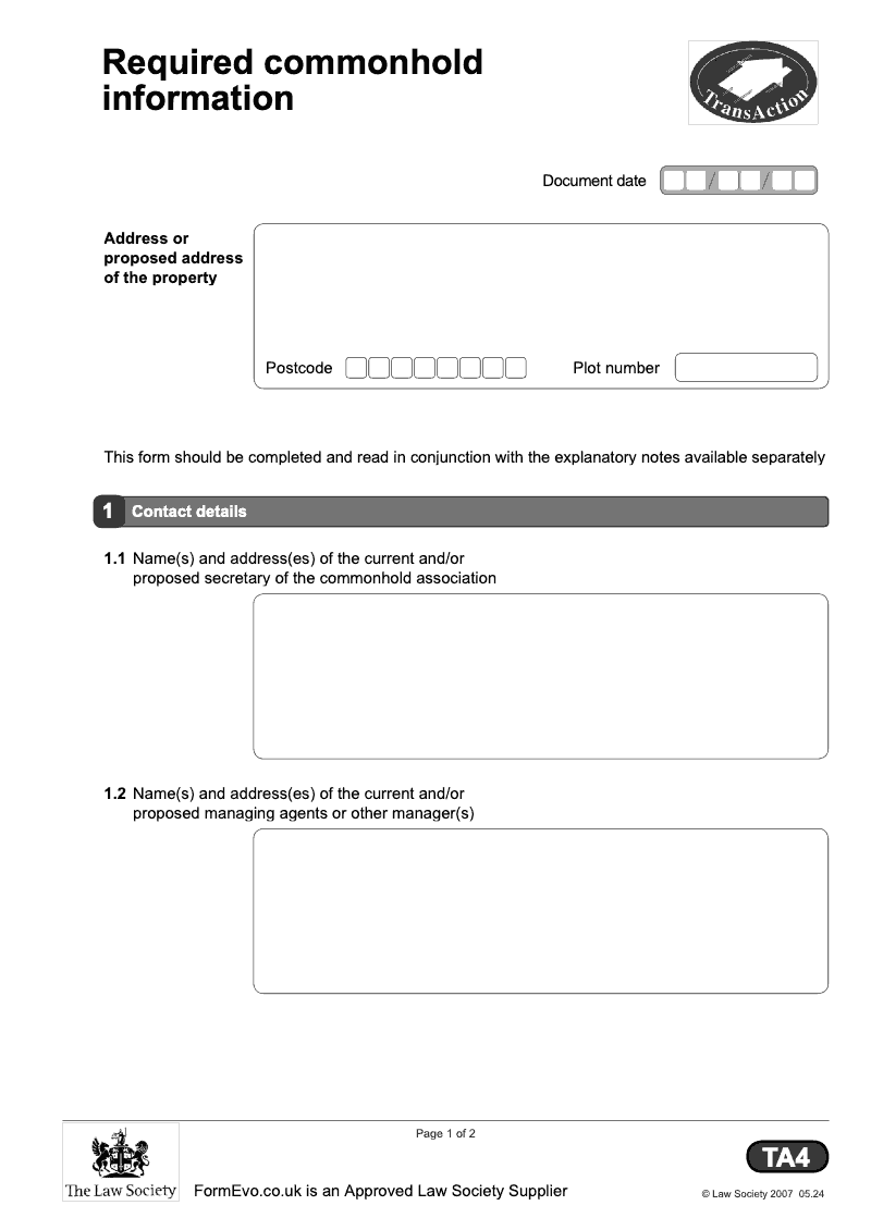 TA4 Required commonhold information preview