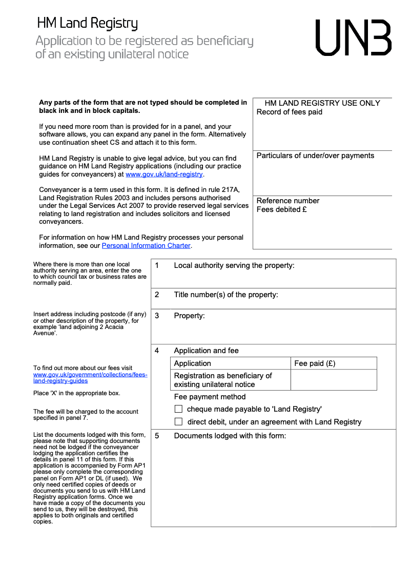 UN3 Application to be registered as beneficiary of an existing unilateral notice preview